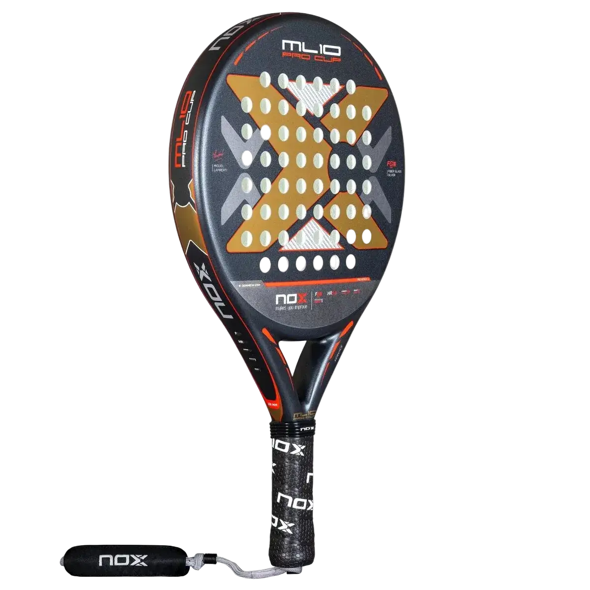 Nox ML10 Pro Cup Silver 2025 padel racket back view highlighting fiberglass face and classic round profile, designed for intermediate players
