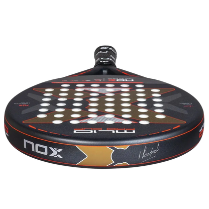 Nox ML10 Pro Cup Silver 2025 padel racket face close up showing hole pattern and control focused surface, designed for intermediate players