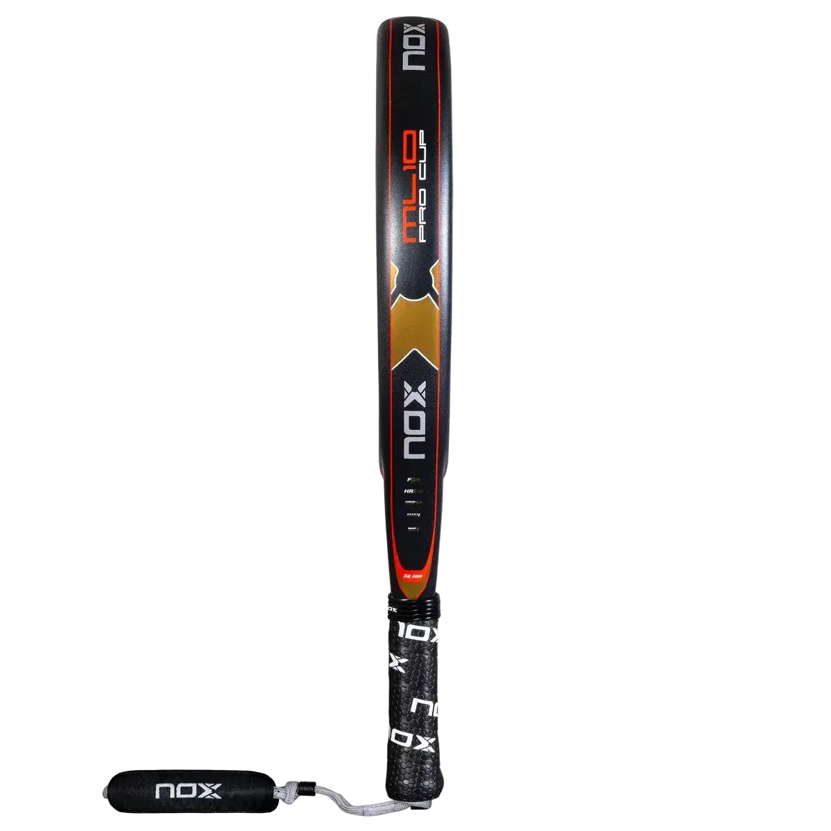 Nox ML10 Pro Cup Silver 2025 padel racket side profile showing frame thickness and reinforced edge construction, designed for intermediate players