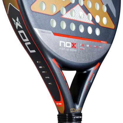 Nox ML10 Pro Cup Silver 2025 padel racket throat detail showing reinforced bridge for stability and comfort, designed for intermediate players