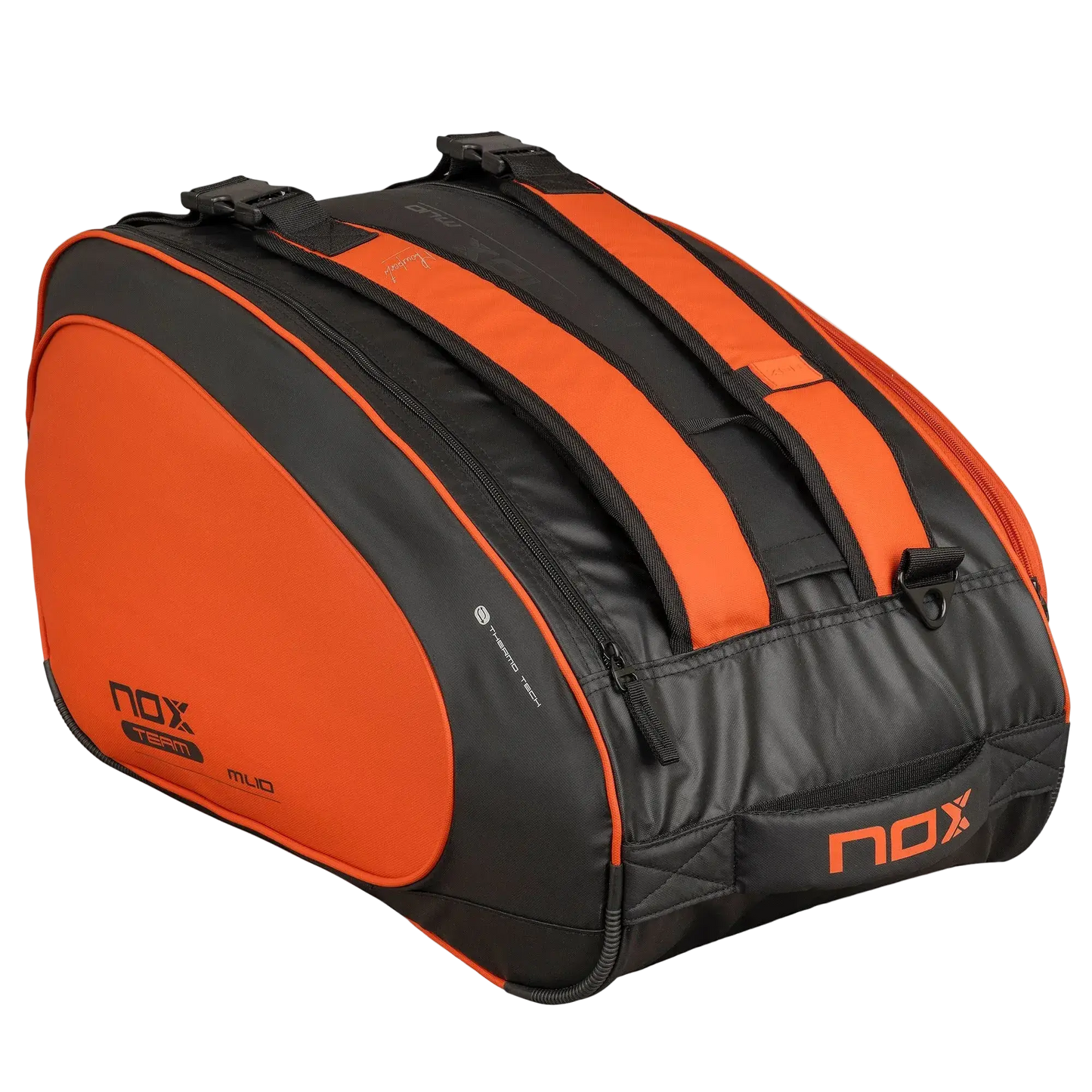 Nox ML10 Team padel bag black and clay angle view, designed for all level players