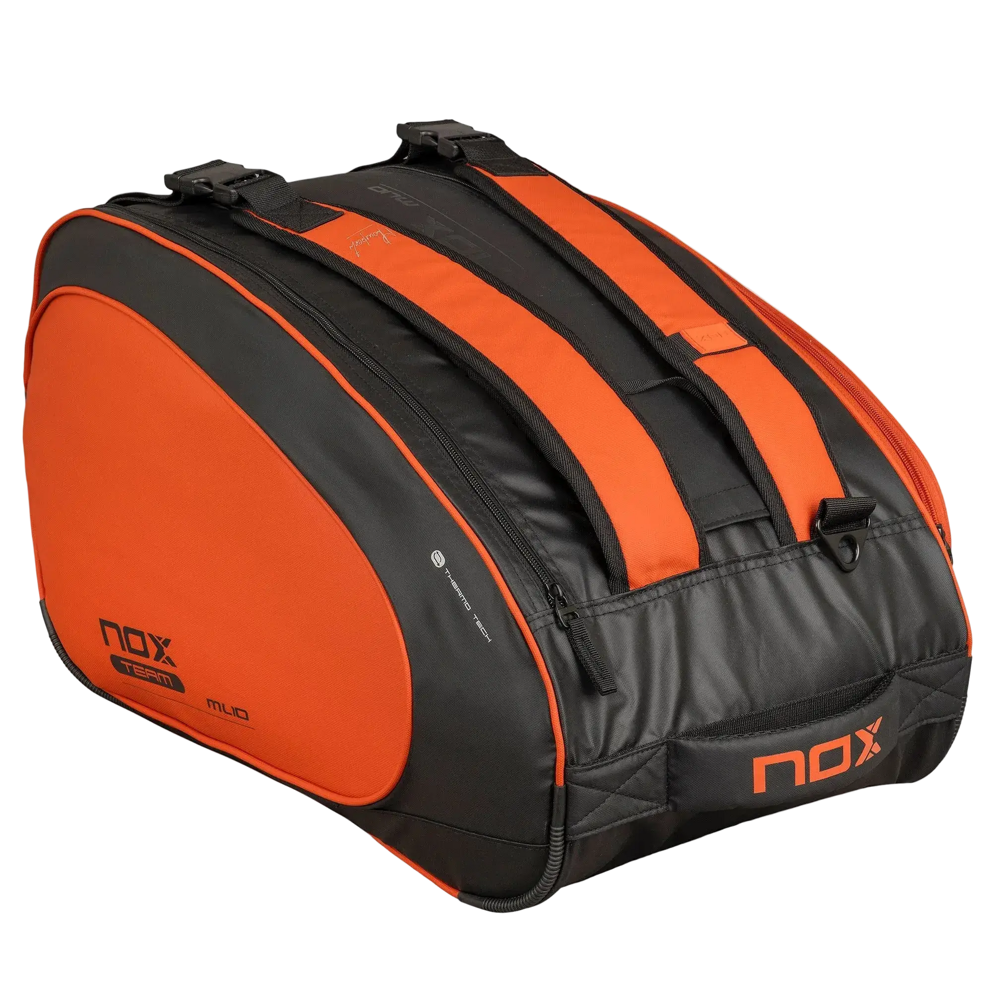 Nox ML10 Team padel bag black and clay angle view, designed for all level players