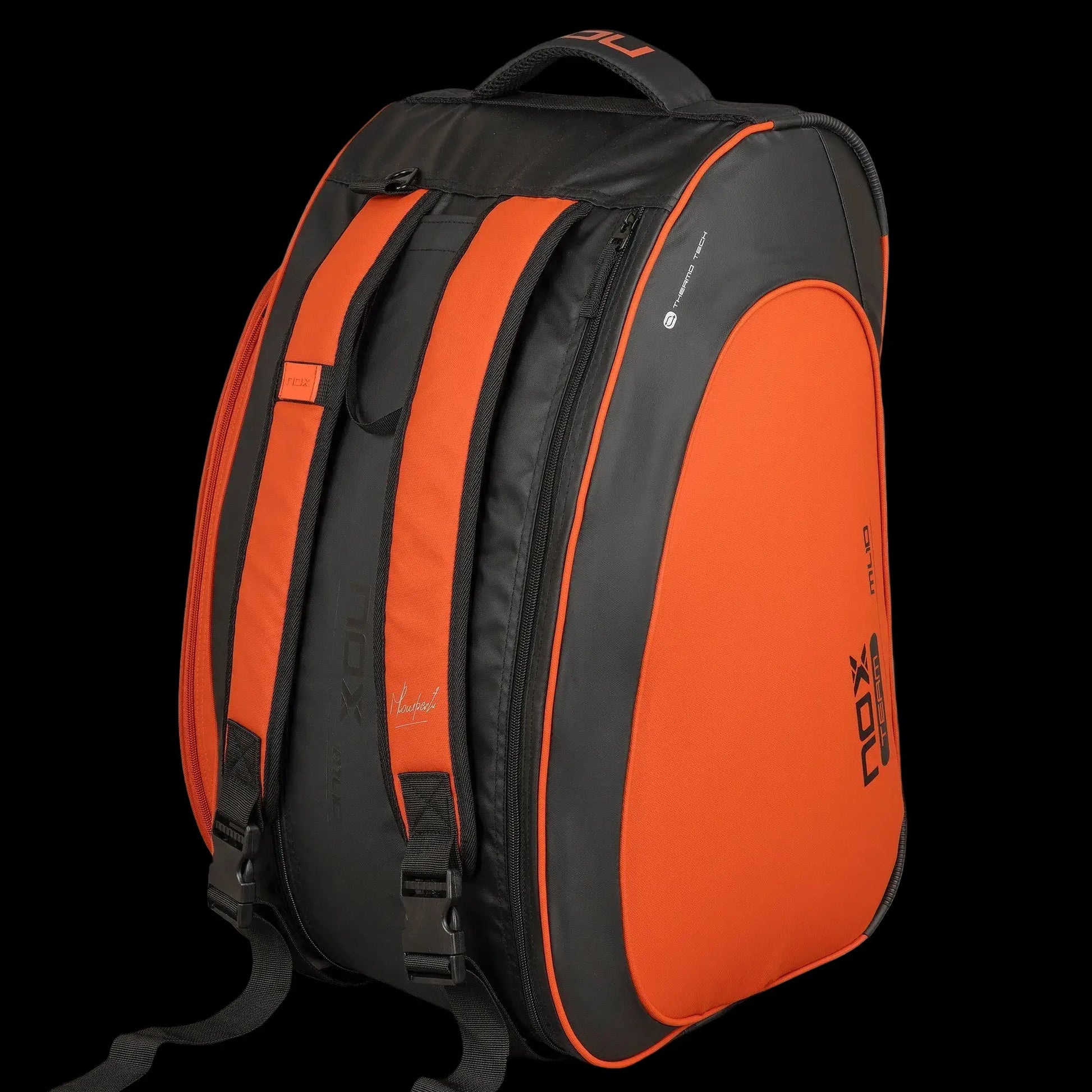 Nox ML10 Team padel bag black and clay backpack straps view, designed for all level players