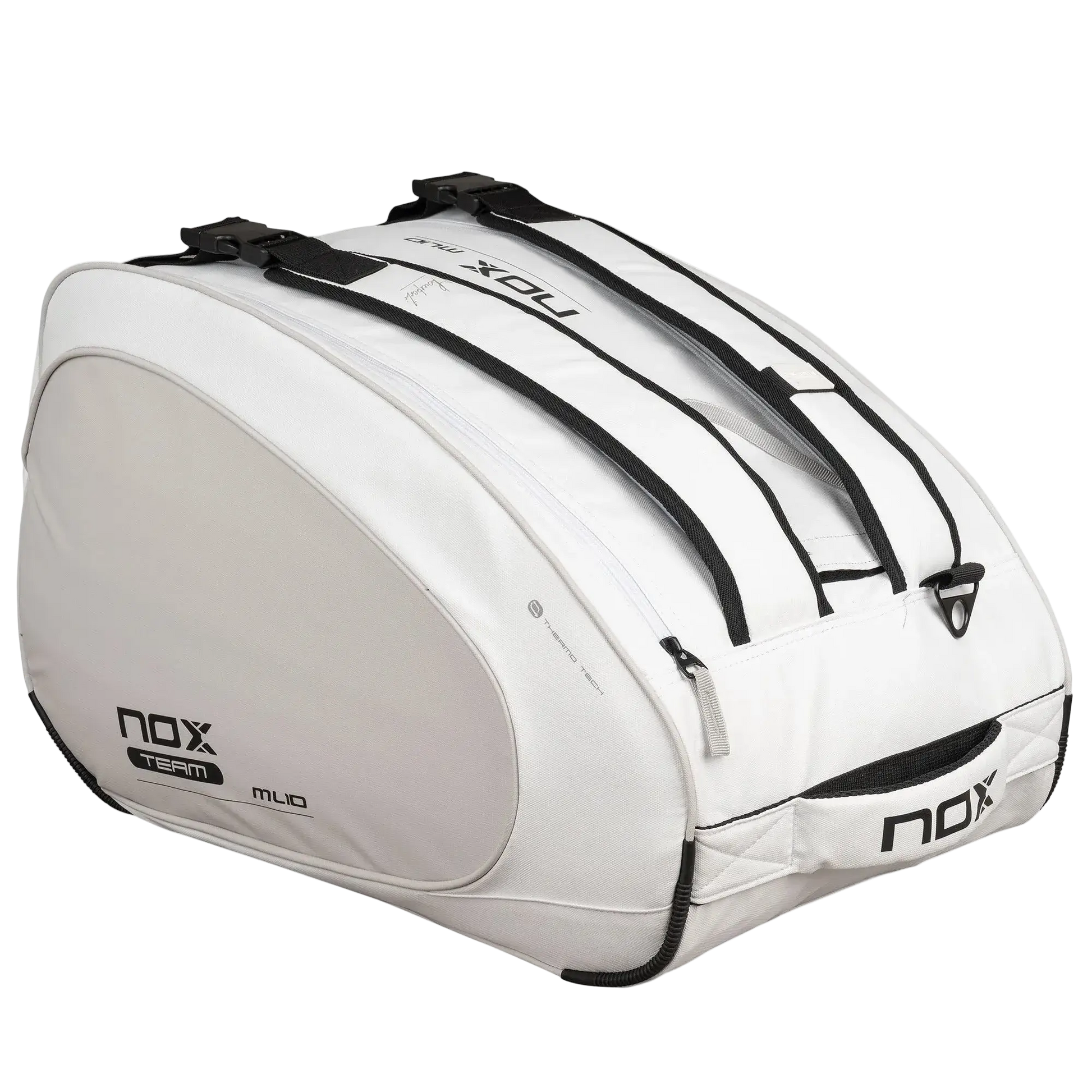 Nox ML10 Team padel bag white and grey angle view, designed for all level players