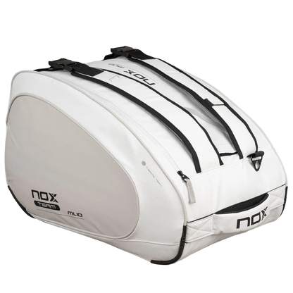 Nox ML10 Team padel bag white and grey angle view, designed for all level players