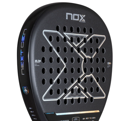 Nox NextGen Pro Attack 12K NFA Series 2026 face close up showing 12K carbon surface and hole pattern