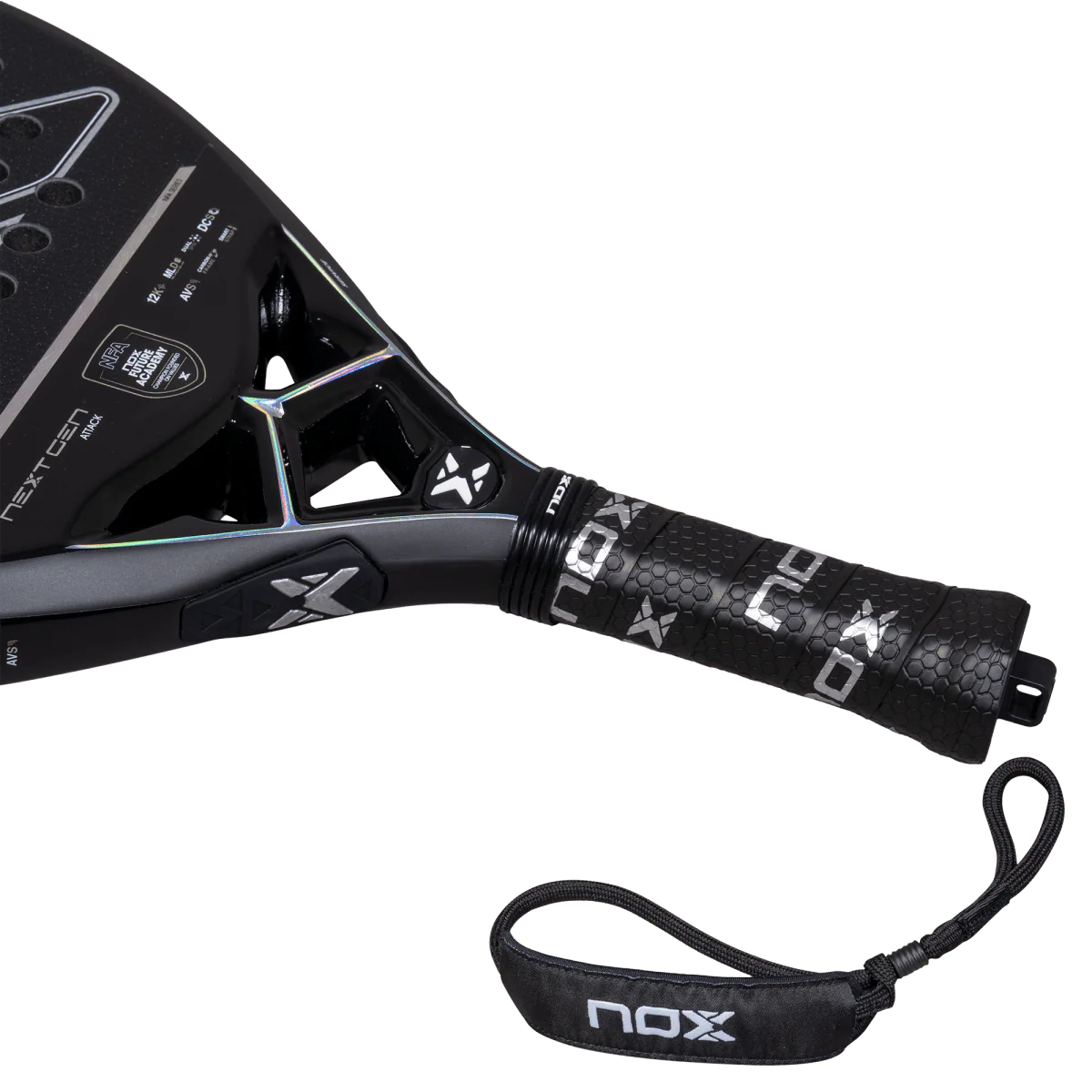 Nox NextGen Pro Attack 12K NFA Series 2026 grip and wrist strap close up showing black handle detail