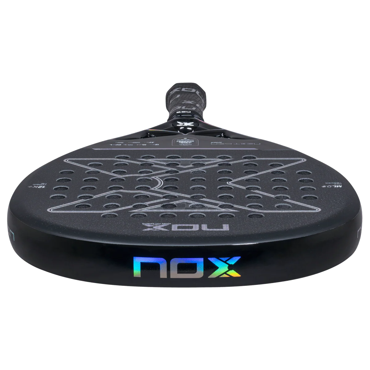 Nox NextGen Pro Attack 12K NFA Series 2026 low front edge view showing frame thickness and face surface