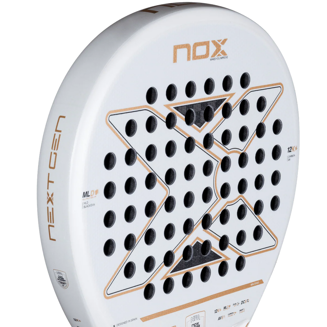 Nox NextGen Pro Hybrid 12K NFA Series 2026 face close up showing 12K carbon surface, designed for versatile players