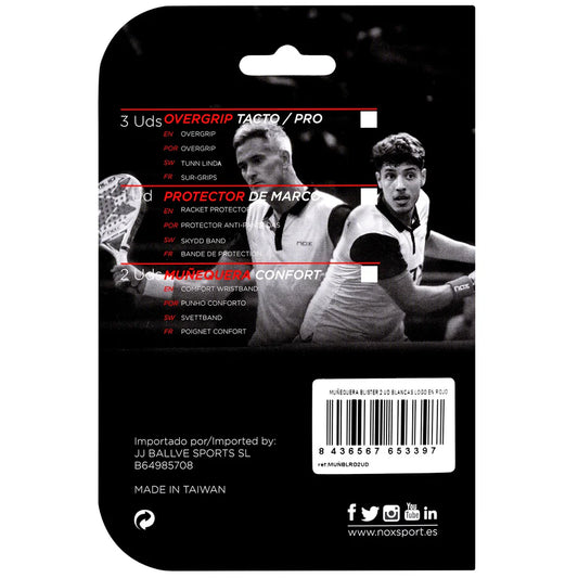 Nox pro series padel wristbands back packaging view showing product details and branding, designed for all level players