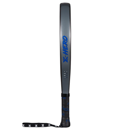 Nox X Hero Blue padel racket side view showing frame structure and grip, designed for beginner players