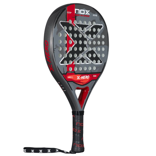 Nox X Hero Red padel racket angled view showing round shape and full design, designed for beginner players
