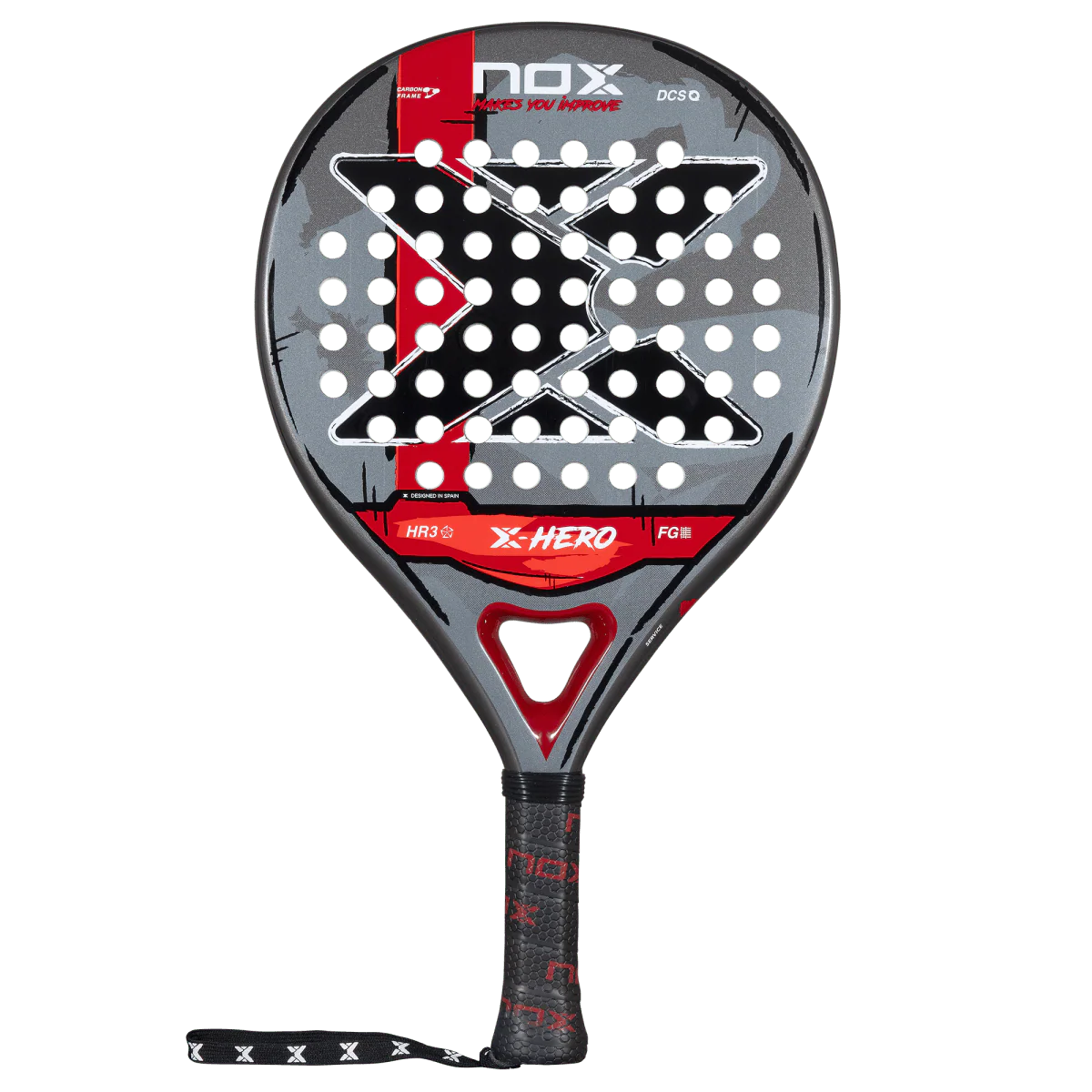Nox X Hero Red padel racket front view showing round head shape and large sweet spot, designed for beginner players