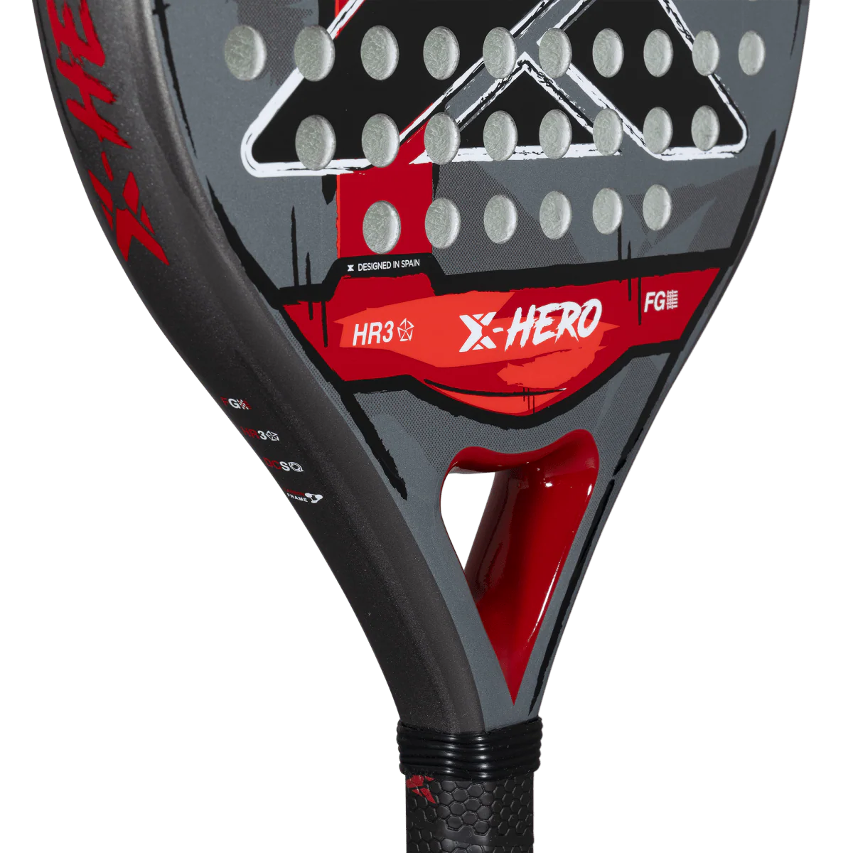 Nox X Hero Red padel racket throat detail showing bridge and HR3 core, designed for beginner players