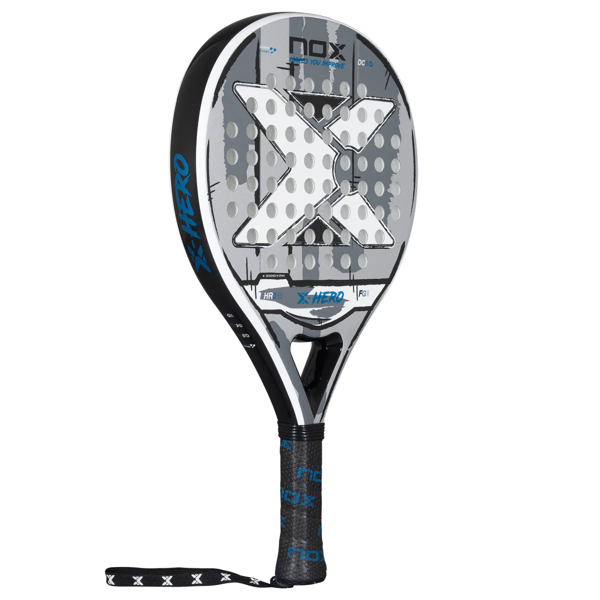 Nox X Hero White padel racket angled view showing round shape and full design, designed for beginner players