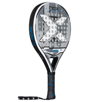 Nox X Hero White padel racket angled view showing round shape and full design, designed for beginner players