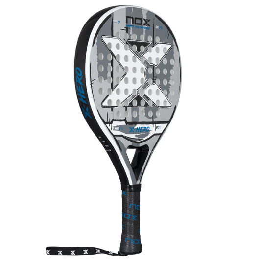Nox X Hero White padel racket angled view showing round shape and full design, designed for beginner players