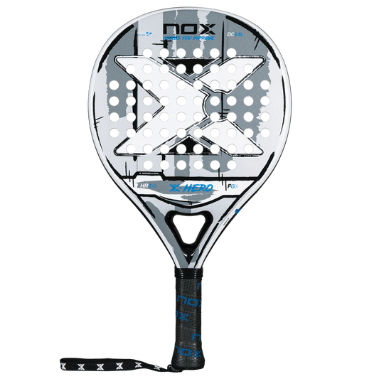Nox X Hero White padel racket front view showing round head shape and large sweet spot, for beginner players