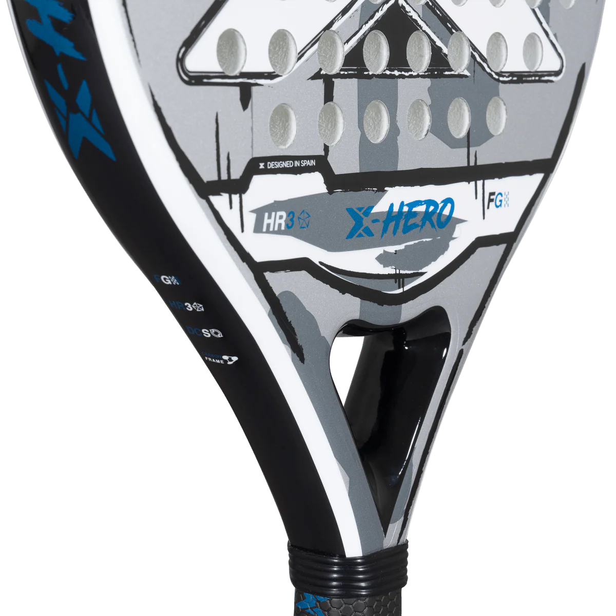 Nox X Hero White padel racket throat detail showing bridge and HR3 core, designed for beginner players