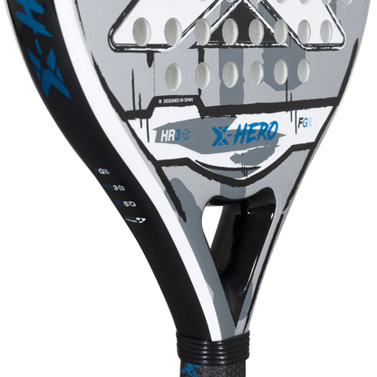 Nox X Hero White padel racket throat detail showing bridge and HR3 core, designed for beginner players