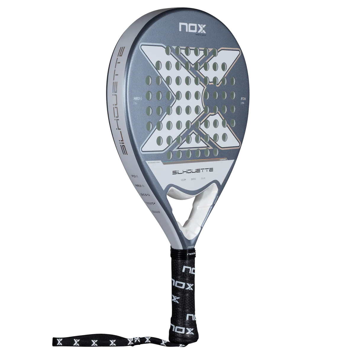 Nox X-ONE Silhouette 2026 padel racket angled view showing round shape and grey design, designed for lightweight play