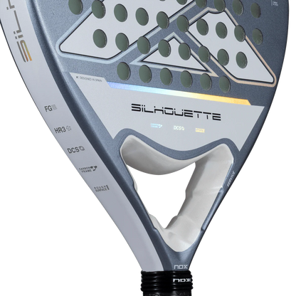 Nox X-ONE Silhouette 2026 padel racket bridge close up showing white and grey frame detail, designed for lightweight play