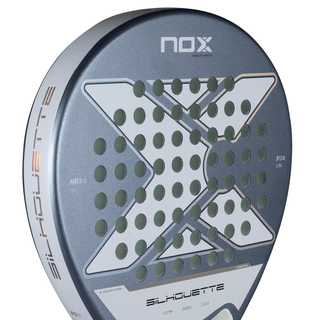 Nox X-ONE Silhouette 2026 padel racket face close up showing round shape and hole pattern, designed for lightweight play
