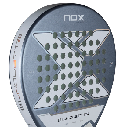 Nox X-ONE Silhouette 2026 padel racket face close up showing round shape and hole pattern, designed for lightweight play