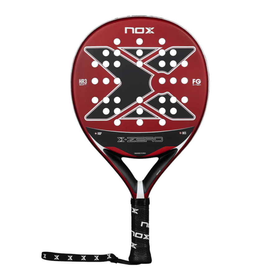 Front view of the Nox X-Zero Red 26 padel racket in red and black.