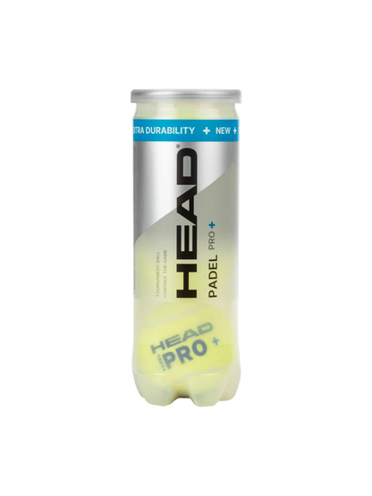 One single tube of HEAD Pro+ padel tennis control balls, 3 balls in total. front view
