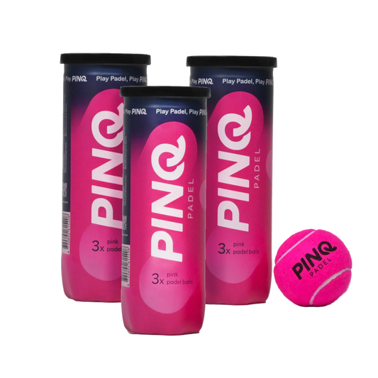 Pinq pink padel balls 3 tube pack with single ball front view designed for all level players