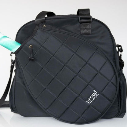 Proud tote padel bag in black, suitable for badminton, tennis and squash sports designed for women. 