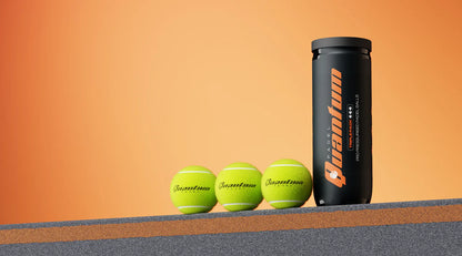 Quantum Pro padel balls with pressurised tube displayed on padel court surface
