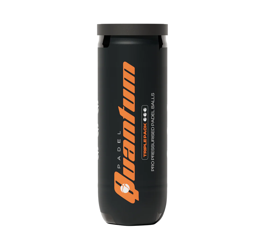 Quantum Pro padel balls pressurised tube front view with branding and product details