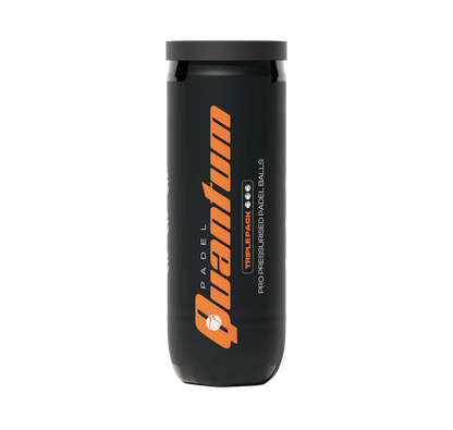 Quantum Pro padel balls pressurised tube front view with branding and product details