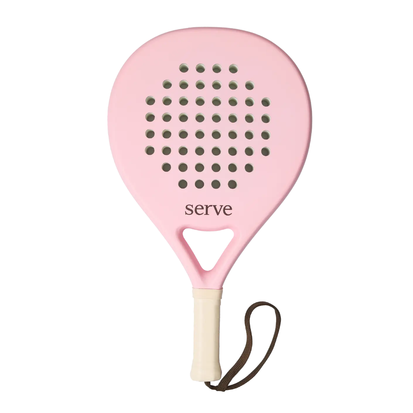 Serve womens padel racket front view with pink face and round head shape, designed for women players.