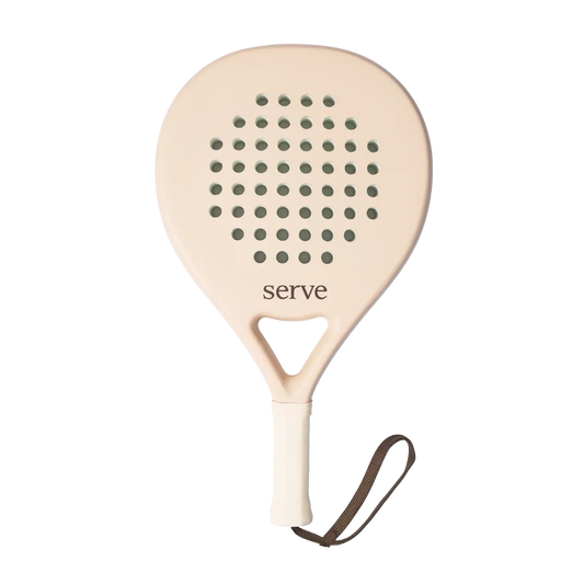 Serve womens padel racket front view with cream face and round head shape, designed for women players