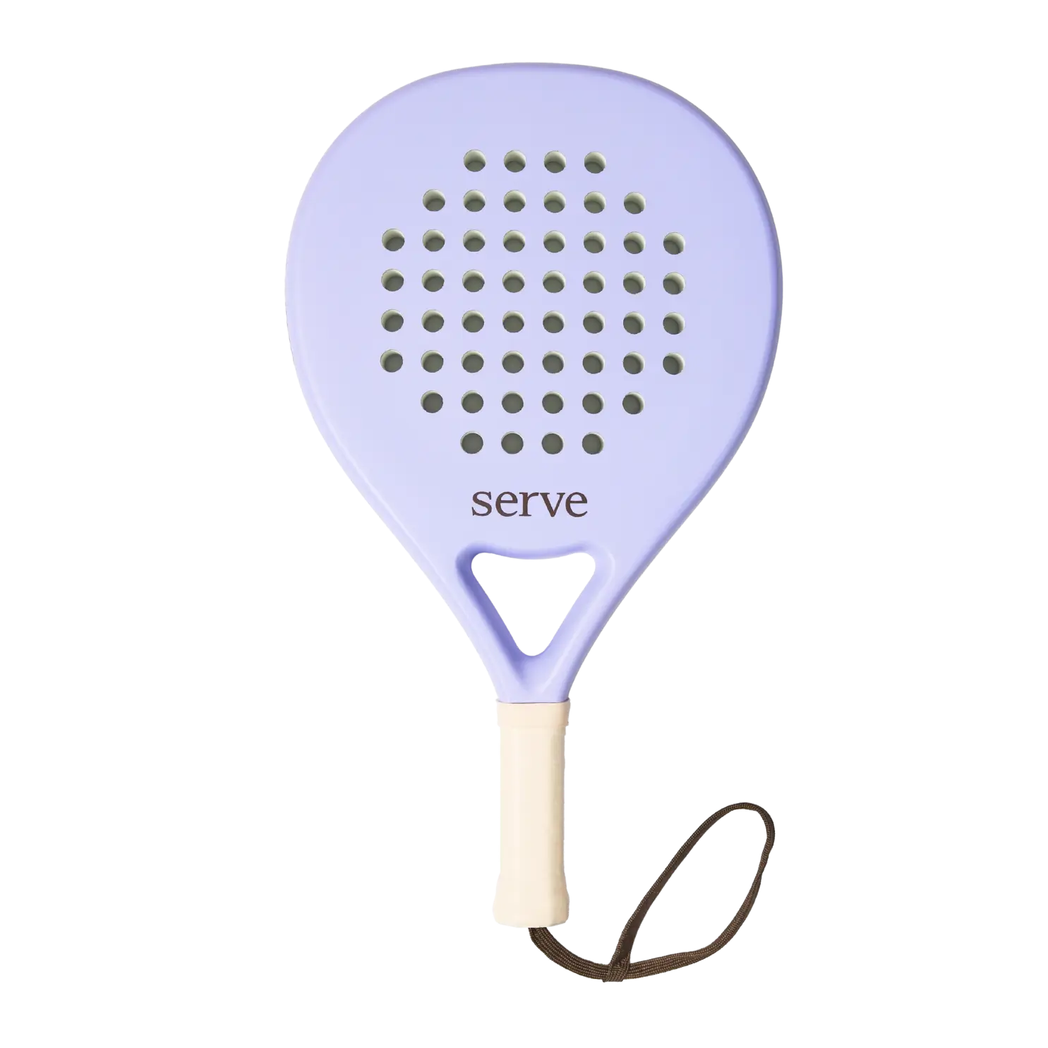 Serve womens padel racket front view with purple face and round head shape, designed for women players