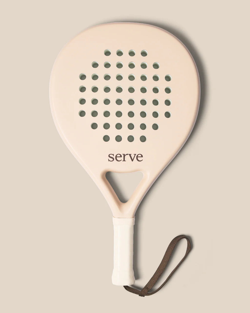 Serve womens padel racket front view on neutral background showing cream design, designed for women players