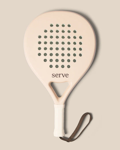 Serve womens padel racket front view on neutral background showing cream design, designed for women players