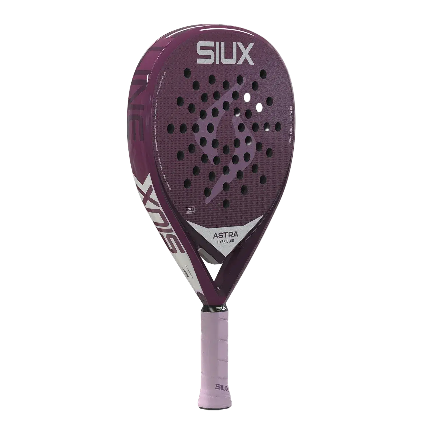 Siux Astra Hybrid Air 2026 women’s padel racket angled view, manoeuvrable hybrid shape, designed for beginner players