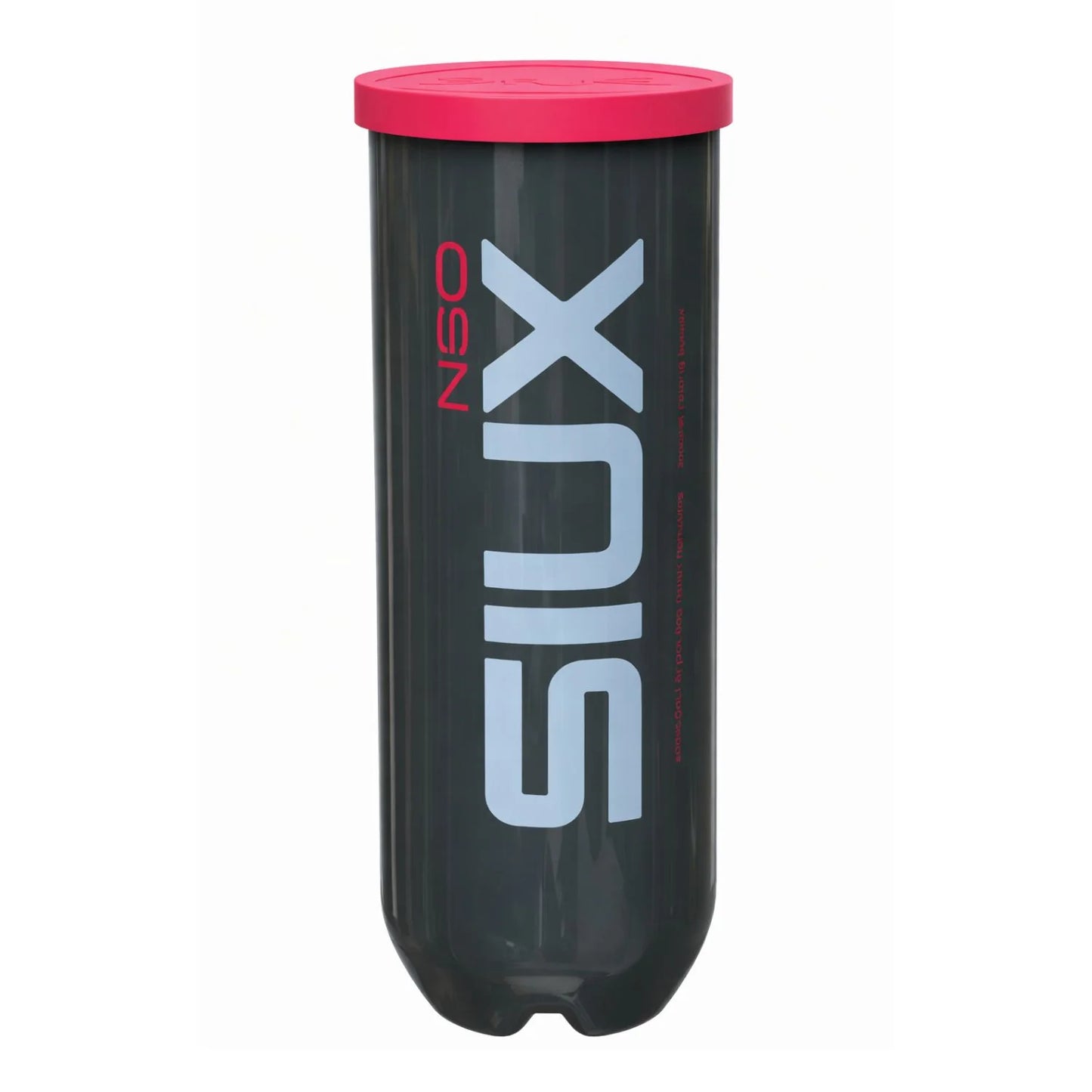 Tube of Siux Neo padel balls with red lid. 3 balls in one single tube with SIUX NEO branding. 