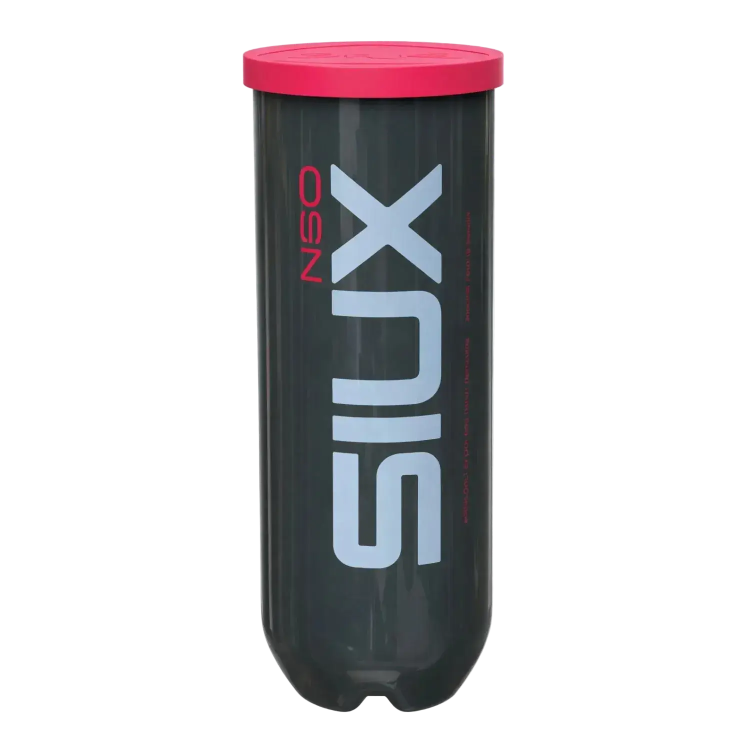 Tube of Siux Neo padel balls with red lid. 3 balls in one single tube with SIUX NEO branding. 