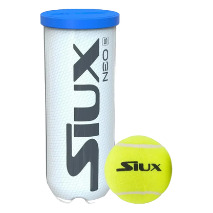 Siux neo speed padel balls single tube with one yellow padel ball displayed.