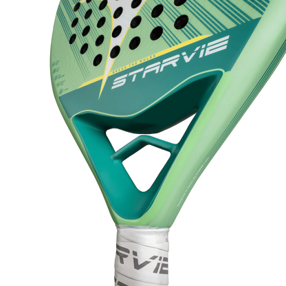 StarVie Nyra 2026 padel racket throat close up showing bridge design and stability support, designed for beginner players