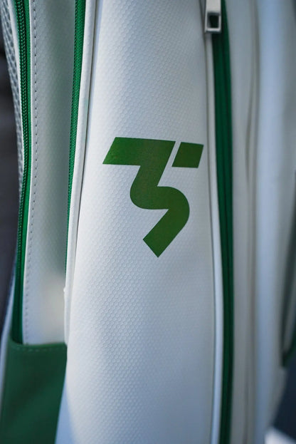 Third Shot game ready sports rucksack, close up of logo and textured PU material