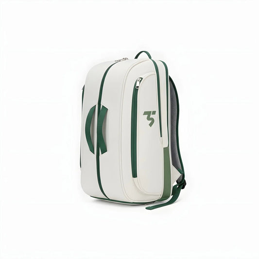 Third Shot game ready sports rucksack, white and green design, front angled view showing main compartments