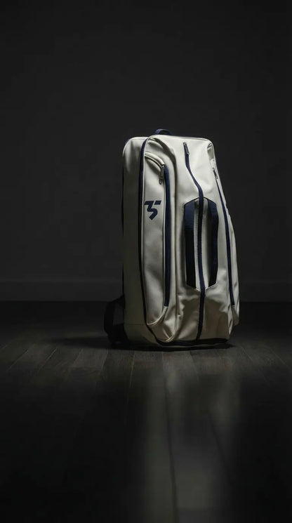 Third Shot game ready sports rucksack, white and navy colourway, studio product image