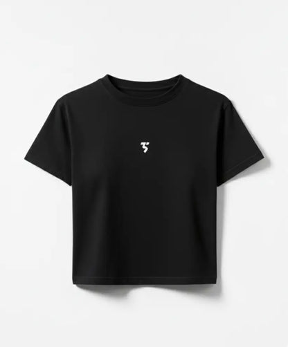 Third Shot women’s cropped cotton tee in black front view showing clean cropped fit, designed for all level players