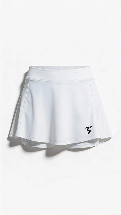 Third Shot women’s performance skort in white front view with integrated shorts, designed for all level players

